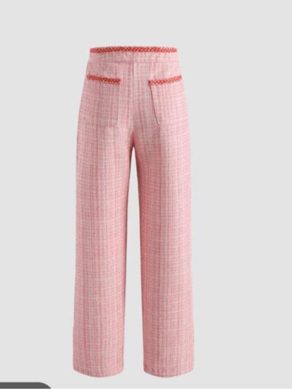 Cider pink tweed pants with white grid pattern, size S